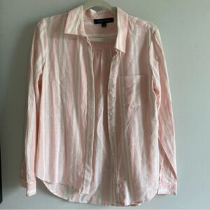 TOMMY Hilfiger Cotton Blend Linen-Look Pink and White Striped Button Down  S